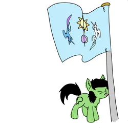 Size: 3508x3508 | Tagged: artist needed, safe, artist:ponny, derpibooru import, edit, oc, oc:anonfilly, earth pony, pony, equestrian flag, eyes closed, female, filly, flag pole, image, png, simple background, solo, tongue out, white background