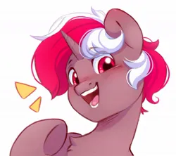 Size: 1094x971 | Tagged: safe, artist:melodylibris, derpibooru import, oc, unofficial characters only, pony, unicorn, bust, chest fluff, emanata, eyebrows, eyebrows visible through hair, image, jpeg, looking at you, open mouth, open smile, simple background, smiling, smiling at you, solo, underhoof, white background