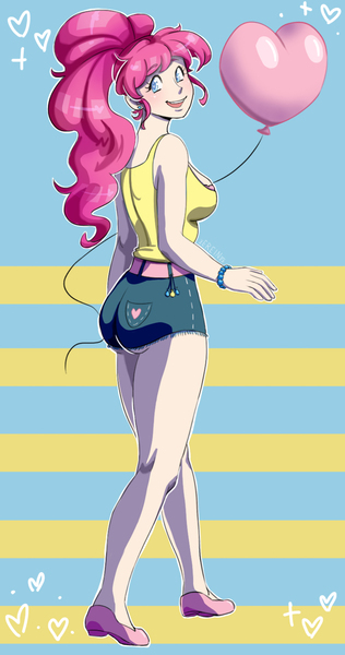 Size: 791x1500 | Tagged: safe, artist:erein, derpibooru import, pinkie pie, human, balloon, clothes, flats, humanized, image, jpeg, pale skin, shoes, solo