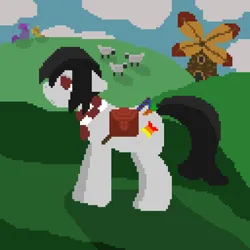 Size: 768x768 | Tagged: safe, artist:castafae, derpibooru import, oc, oc:faint rune, earth pony, pony, sheep, female, image, pixel art, png, windmill