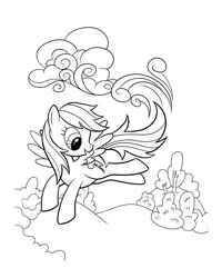 Size: 2480x3100 | Tagged: safe, derpibooru import, official, rainbow dash, pegasus, pony, black and white, cloud, coloring page, female, flying, grayscale, image, jpeg, mare, monochrome, outdoors, solo, spread wings, stock vector, wings