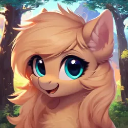 Size: 768x768 | Tagged: safe, derpibooru import, editor:nightluna, machine learning generated, stable diffusion, oc, oc:mirta whoowlms, unofficial characters only, pegasus, pony, ai content, bust, chest fluff, cute, ear fluff, female, forest, generator:purplesmart.ai, image, jpeg, looking at you, mountain, open mouth, open smile, outdoors, portrait, prompter:nightluna, sky, smiling, smiling at you, solo, tree