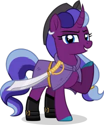 Size: 5000x6007 | Tagged: safe, artist:n0kkun, derpibooru import, oc, oc:black kraken pearl, pony, unicorn, boots, clothes, cutlass, ear piercing, earring, female, hat, image, jewelry, mare, piercing, pirate, pirate hat, png, ponytail, shoes, simple background, solo, solo female, solo mare, sword, transparent background, weapon