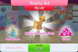 Size: 1267x856 | Tagged: safe, derpibooru import, idw, official, unnamed character, unnamed pony, earth pony, pony, bundle, costs real money, english, female, fountain, gameloft, gem, idw showified, image, jpeg, mare, mobile game, my little pony: magic princess, numbers, sale, solo, text