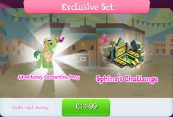 Size: 1270x858 | Tagged: safe, derpibooru import, idw, official, unnamed character, unnamed pony, earth pony, pony, bundle, clothes, costs real money, english, gameloft, gem, hat, idw showified, image, jpeg, male, mobile game, my little pony: magic princess, numbers, sale, shirt, solo, stallion, text