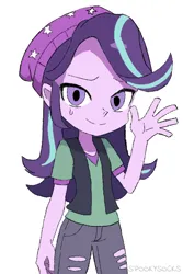 Size: 512x768 | Tagged: safe, artist:spookysocks, derpibooru import, starlight glimmer, equestria girls, grin, image, nervous, nervous grin, png, smiling, solo