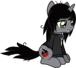 Size: 1239x1105 | Tagged: safe, artist:lightningbolt, derpibooru import, oc, ponified, ponified:kellin quinn, pony, unicorn, the mean 6, .svg available, bags under eyes, clone, clothes, derpibooru exclusive, disguise, disguised siren, evil clone, fangs, frown, glow, horn, image, jewelry, lidded eyes, long sleeves, male, messy mane, messy tail, necklace, png, show accurate, simple background, sitting, sleeping with sirens, slit pupils, solo, stallion, tail, transparent background, vector