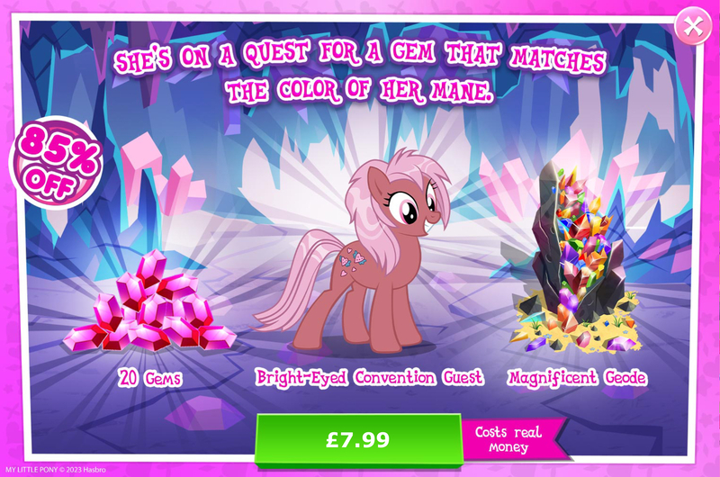 Size: 1964x1301 | Tagged: safe, derpibooru import, idw, official, unnamed character, unnamed pony, earth pony, pony, advertisement, costs real money, english, female, gameloft, gem, idw showified, image, jpeg, mare, mobile game, my little pony: magic princess, numbers, sale, solo, solo focus, text