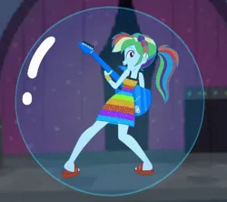 Size: 812x720 | Tagged: safe, derpibooru import, rainbow dash, human, equestria girls, rainbow rocks, bubble, female, guitar, image, in bubble, jpeg, musical instrument, show, singing, summer outfit