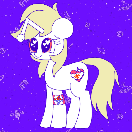 Size: 512x512 | Tagged: safe, artist:aryannespetfemboy, ponerpics import, oc, oc:aria property, oc:aryanne, pony, aria property cinematic universe, dream, female, happy, image, nazi, omori, png, reddit, swastika