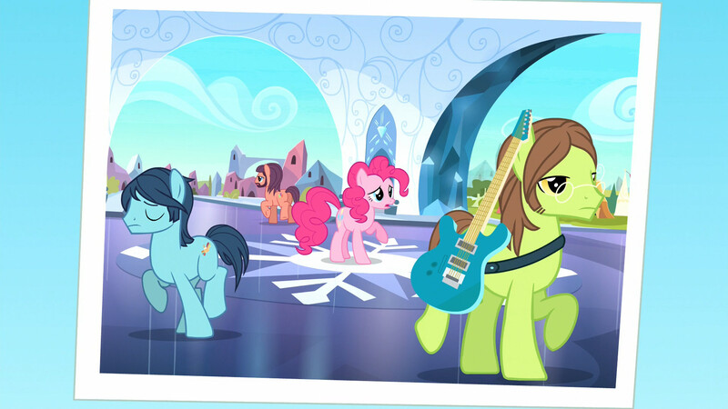 Size: 1920x1080 | Tagged: safe, derpibooru import, screencap, lonely hearts, northern song, pinkie pie, strawberry fields, ponified, earth pony, pony, party pooped, background pony, beard, cutie mark, facial hair, female, frown, george harrison, glasses, guitar, image, john lennon, jpeg, male, mare, musical instrument, open mouth, paul mccartney, pinko starr, raised hoof, stallion, the beatles