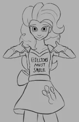 Size: 1447x2233 | Tagged: safe, artist:tazool, derpibooru import, pinkie pie, human, equestria girls, equestria girls 10th anniversary, female, image, meme, monochrome, png, pointing at self, sketch, solo