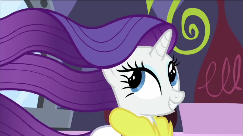 Size: 800x450 | Tagged: safe, derpibooru import, official, screencap, rarity, unicorn, rarity's biggest fan, spoiler:interseason shorts, clothes, hair, image, mane, png, robe, solo, spa robe, wind, windswept hair, windswept mane, youtube