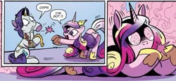 Size: 819x379 | Tagged: safe, artist:andypriceart, derpibooru import, idw, official, princess cadance, rarity, alicorn, unicorn, image, jpeg, out of context, purple hair, purple mane