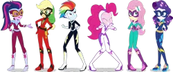 Size: 1092x453 | Tagged: artist needed, safe, derpibooru import, applejack, fili-second, fluttershy, masked matter-horn, mistress marevelous, pinkie pie, radiance, rainbow dash, rarity, saddle rager, sci-twi, twilight sparkle, zapp, human, equestria girls, movie magic, spoiler:eqg specials, clothes, costume, humane five, humane six, image, png, power ponies