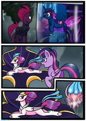 Size: 1024x1449 | Tagged: safe, artist:asinglepetal, derpibooru import, queen novo, tempest shadow, twilight sparkle, twilight sparkle (alicorn), oc, oc:thunder glade, alicorn, hippogriff, pony, seapony (g4), unicorn, my little pony: the movie, aquarium, armor, comic, commission comic, commission comic:palomino-rick, commissioner:palomino-rick, deviantart, furaffinity, group, horn, image, jpeg, mount aris, night, pearl, pearl of transformation, quartet, queen novo's orb, seaponified, seaquestria, species swap, stars, underwater, unicorn oc, water