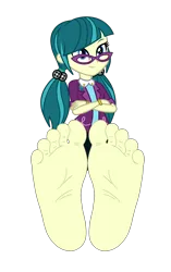 Size: 2200x3500 | Tagged: safe, artist:mixiepie, derpibooru import, juniper montage, equestria girls, movie magic, spoiler:eqg specials, barefoot, base, base used, clothes, crossed arms, feet, female, fetish, foot fetish, foot focus, glasses, image, pigtails, png, simple background, skirt, smiling, soles, solo, toes, transparent background, vector