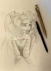 Size: 1816x2488 | Tagged: safe, artist:invalid-david, derpibooru import, aria blaze, human, equestria girls, equestria girls 10th anniversary, female, image, jpeg, pencil drawing, photo, sketch, sketchbook, solo, traditional art