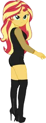 Size: 1466x3839 | Tagged: safe, artist:gibsterboy5, derpibooru import, sunset shimmer, equestria girls, boots, clothes, dress, female, high heel boots, image, leather, looking at each other, looking at someone, photoshop, png, sexy, shoes, simple background, socks, solo, stupid sexy sunset shimmer, thigh boots, thigh highs, transparent background