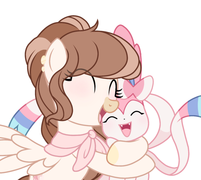 Size: 1202x1080 | Tagged: safe, artist:cstrawberrymilk, derpibooru import, oc, oc:strawberry milk, unofficial characters only, pegasus, pony, sylveon, female, image, mare, png, pokémon, simple background, solo, transparent background