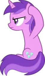 Size: 2103x3500 | Tagged: safe, artist:catachromatic, derpibooru import, amethyst star, pony, unicorn, rock solid friendship, .svg available, :c, >:c, amethyst star is not amused, annoyed, background pony, closed mouth, covering ears, female, frown, image, mare, png, show accurate, simple background, sitting, solo, transparent background, unamused, vector