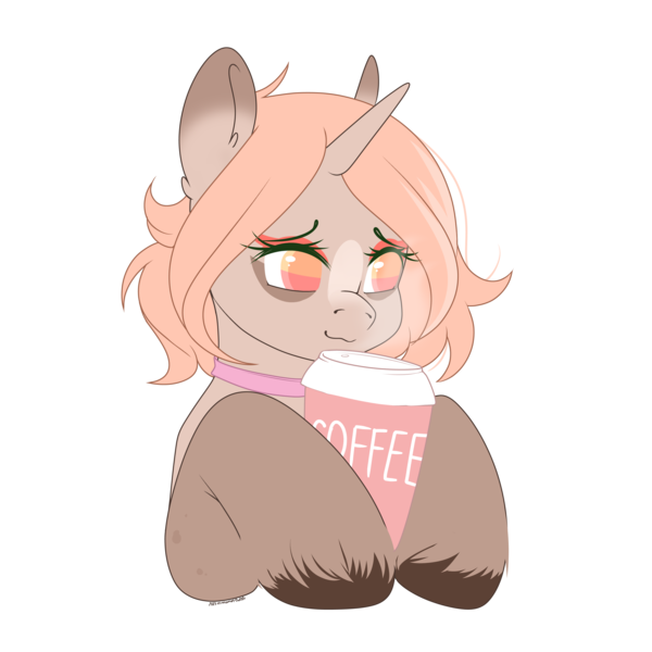 Size: 3000x3000 | Tagged: safe, artist:xcinnamon-twistx, derpibooru import, oc, oc:mocha, unofficial characters only, unicorn, artfight, bust, coffee, coffee cup, cup, image, looking away, png, solo, steam