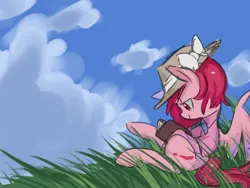 Size: 2048x1536 | Tagged: safe, artist:metaruscarlet, derpibooru import, oc, oc:metaru scarlet, unofficial characters only, pegasus, pony, book, clothes, cloud, female, grass, hat, image, pegasus oc, png, reading, ribbon, sky, solo, straw hat, wings