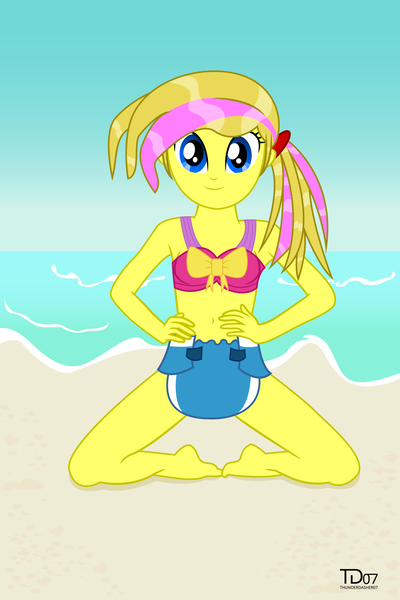 Size: 2000x3000 | Tagged: questionable, alternate version, artist:thunderdasher07, derpibooru import, oc, oc:mist dasher, equestria girls, beach, bikini, bikini top, clothes, diaper, diaper fetish, equestria girls-ified, fetish, hands on waist, high res, image, non-baby in diaper, png, ponytail, poofy diaper, solo, swim diaper, swimsuit, water, wet hair