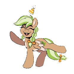 Size: 703x703 | Tagged: safe, artist:dandy, derpibooru import, oc, oc:sylvia evergreen, unofficial characters only, pegasus, animated, braid, braided pigtails, ear fluff, eyes closed, freckles, gif, hair tie, image, pegasus oc, pigtails, simple background, smiling, solo, transparent background, wings