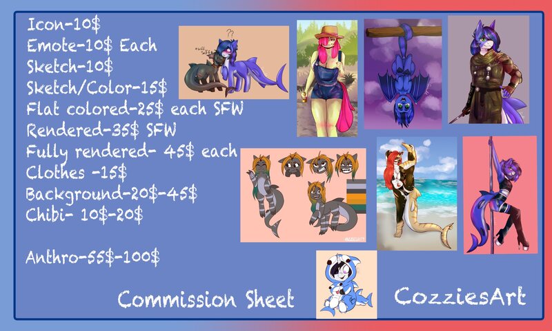 Size: 2048x1231 | Tagged: questionable, artist:cozziesart, derpibooru import, oc, oc:guard cobalt flash, anthro, bat pony, original species, shark, shark pony, advertisement, areola, areola slip, commission info, commission open, image, jpeg, price sheet, sketch