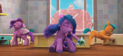 Size: 1718x778 | Tagged: safe, derpibooru import, screencap, hitch trailblazer, izzy moonbow, pipp petals, g5, my little pony: make your mark, spoiler:g5, spoiler:my little pony: make your mark, spoiler:my little pony: make your mark chapter 4, spoiler:mymc04e07, animated, blowing, cabinet, exhausted, flute, gif, image, kitchen, missing the mark, musical instrument, my little pony: make your mark chapter 4, searching, tired