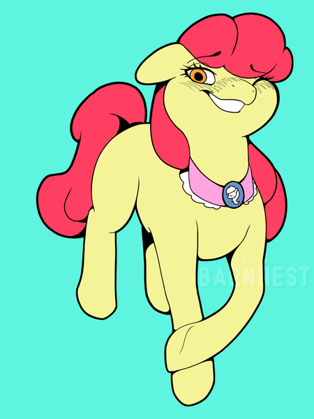 Size: 2160x2880 | Tagged: safe, artist:barnnest, derpibooru import, apple bloom, scootaloo, sweetie belle, earth pony, pony, background, blue background, blushing, cutie mark crusaders, cyan background, image, jewelry, orange eyes, pendant, png, red mane, simple background, smiling, solo, yellow coat