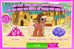 Size: 1964x1298 | Tagged: safe, derpibooru import, idw, official, unnamed character, unnamed pony, earth pony, pony, advertisement, aviator goggles, clothes, costs real money, english, gameloft, gem, goggles, hat, idw showified, image, jpeg, magic coins, male, mobile game, my little pony: magic princess, numbers, sale, scarf, solo, stallion, text