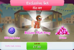 Size: 1268x860 | Tagged: safe, derpibooru import, idw, official, unnamed character, unnamed pony, earth pony, pony, aviator goggles, bundle, clothes, costs real money, english, gameloft, gem, goggles, hat, idw showified, image, jpeg, magic coins, male, mobile game, my little pony: magic princess, numbers, sale, scarf, solo, stallion, text