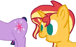 Size: 5887x3681 | Tagged: safe, artist:wissle, derpibooru import, sunset shimmer, twilight sparkle, pony, unicorn, absurd resolution, female, happy, image, implied lesbian, implied shipping, implied sunsetsparkle, mare, open mouth, png, simple background, smiling, transparent background
