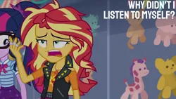 Size: 2000x1125 | Tagged: safe, derpibooru import, edit, edited screencap, editor:quoterific, screencap, sci-twi, sunset shimmer, twilight sparkle, equestria girls, equestria girls series, rollercoaster of friendship, image, png