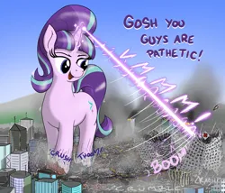 Size: 2802x2396 | Tagged: safe, artist:qkersnll, derpibooru import, starlight glimmer, pony, unicorn, city, destruction, female, giant pony, giantess, image, macro, mare, png, s5 starlight