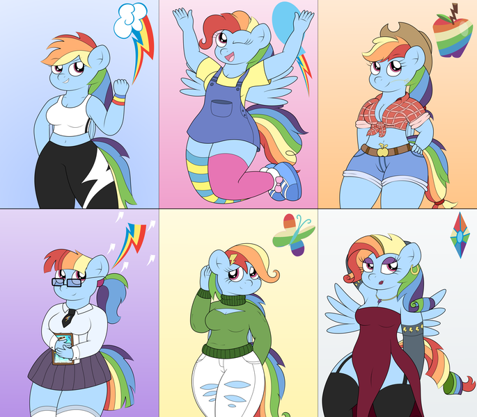 Size: 7551x6618 | Tagged: safe, artist:sparkfler85, derpibooru import, rainbow dash, anthro, pegasus, pony, newbie dash, season 6, alternate cutie mark, alternate hairstyle, applejack's hat, beautiful, behaving like pinkie pie, belly button, belt, boob window, book, bracelet, breasts, care mare, cleavage, clothes, cowboy hat, cute, cutie mark background, daring do book, dashstorm, denim, derpibooru exclusive, dress, dynamic dash, ear piercing, earring, excited, female, folded wings, food, forthright filly, gloves, gradient background, hairpin, hand on head, hand on hip, hat, holding, holding a book, image, jeans, jewelry, jumping, leggings, lipstick, long gloves, makeup, manebow sparkle, multeity, necklace, necktie, open clothes, open shirt, overalls, pants, piercing, plaid shirt, png, ponytail, pose, rainbow dash always dresses in style, rainbow fash, reading rainboom, ripped jeans, ripped pants, sexy, shirt, shoes, shorts, side slit, skirt, smiling, socks, spread wings, stockings, sweater, thigh highs, torn clothes, wheat, wings