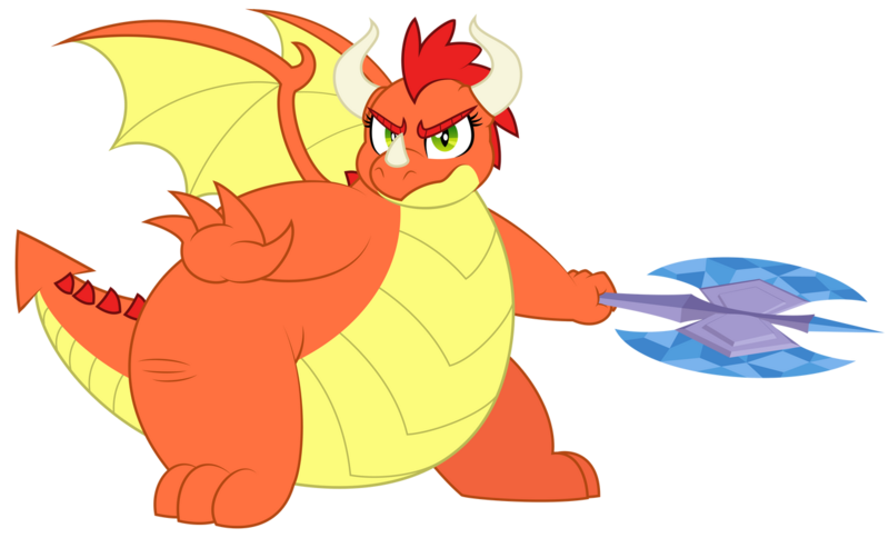 Size: 1280x775 | Tagged: safe, artist:aleximusprime, derpibooru import, oc, oc:billow the dragon, unofficial characters only, dragon, flurry heart's story, axe, chubby, dragon oc, dragoness, fat, female, fighting stance, image, non-pony oc, png, simple background, solo, spread wings, transparent background, weapon, wings