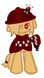Size: 459x813 | Tagged: safe, artist:castafae, derpibooru import, oc, ponified, pony, robot, robot pony, clothes, female, filly, floppy ears, foal, hair over one eye, hard hat, hat, image, mini-sentry gun, png, poncho, simple background, solo, team fortress 2, transparent background, weapon, wingding eyes