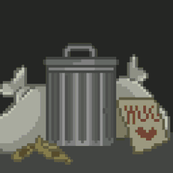 Size: 1024x1024 | Tagged: safe, artist:smirk, derpibooru import, oc, unnamed oc, unofficial characters only, alley, animated, banana peel, gif, image, pixel art, silhouette, solo, trash, trash can
