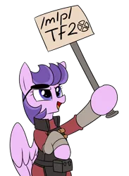 Size: 1460x2000 | Tagged: safe, derpibooru import, clear skies, pegasus, pony, /mlp/ tf2 general, canteen, conscientious objector, demoman, eyepatch, female, image, mare, melee weapon, png, simple background, solo, team fortress 2, transparent background