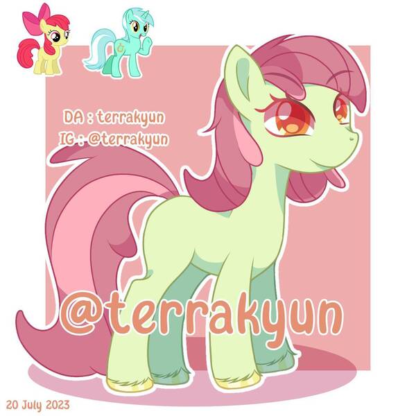 Size: 1280x1280 | Tagged: safe, artist:terrakyun, derpibooru import, apple bloom, lyra heartstrings, oc, earth pony, pony, female, filly, foal, fusion, image, jpeg, mare