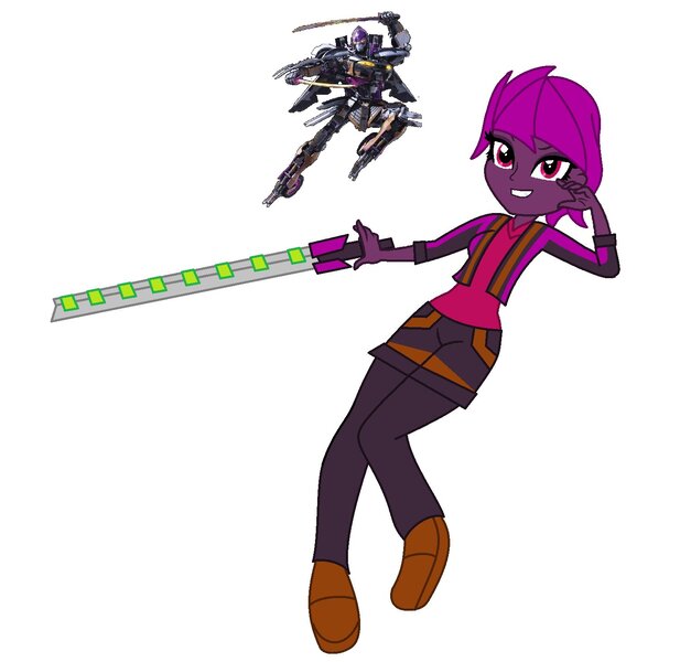 Size: 1502x1461 | Tagged: safe, artist:robertsonskywa1, derpibooru import, human, robot, equestria girls, clothes, crossover, cybertronian, equestria girls-ified, female, image, jpeg, katana, nightbird, photo, solo, solo female, sword, transformers, transformers rise of the beasts, unmasked, weapon