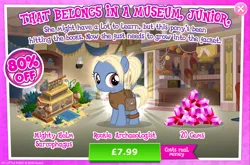 Size: 1966x1300 | Tagged: safe, derpibooru import, official, gentiana, earth pony, pony, advertisement, bag, bush, clothes, costs real money, english, female, filly, foal, gameloft, gem, image, jpeg, mare, mobile game, my little pony: magic princess, numbers, sale, shovel, solo, solo focus, text