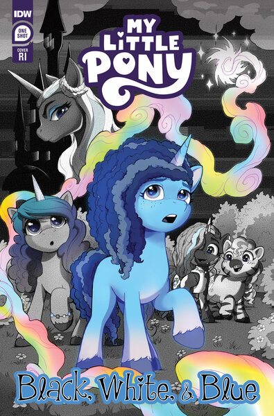 Size: 2063x3131 | Tagged: safe, derpibooru import, idw, official, izzy moonbow, violette rainbow, g5, spoiler:comic, spoiler:g5comic, comic cover, high res, image, jpeg, misty brightdawn, my little pony logo, official comic, opaline arcana, skye