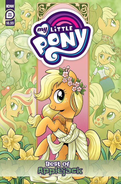 Size: 2063x3131 | Tagged: safe, derpibooru import, idw, official, applejack, crystal pony, earth pony, human, pony, seapony (g4), series:best of my little pony, equestria girls, my little pony: the movie, comic cover, crystallized, high res, image, jpeg, my little pony logo, official comic, rainbow power, rainbow power-ified, seaponified, seapony applejack, species swap