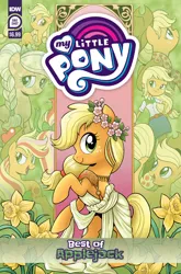 Size: 2063x3131 | Tagged: safe, derpibooru import, idw, official, applejack, crystal pony, earth pony, human, pony, seapony (g4), series:best of my little pony, equestria girls, my little pony: the movie, comic cover, crystallized, high res, image, jpeg, my little pony logo, official comic, rainbow power, rainbow power-ified, seaponified, seapony applejack, species swap