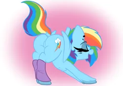 Size: 2388x1668 | Tagged: suggestive, artist:steelsoul, derpibooru import, rainbow dash, butt, eyes closed, featureless crotch, image, iwtcird, meme, plot, png, presenting, simple background