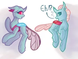 Size: 1440x1080 | Tagged: safe, artist:flower-black, derpibooru import, ocellus, oc, oc:flower black, changedling, changeling, changedling oc, changeling oc, image, looking at each other, looking at someone, png, simple background, surprised, white background